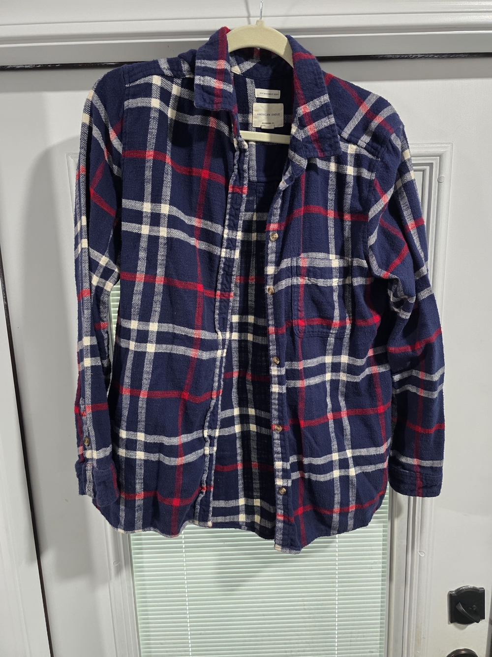 American Eagle Outfitters Navy & White Plaid Button-Up